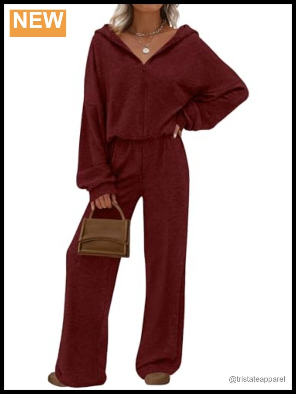 2 Piece Lounge Set Zip Hoodie Wide Leg Pants Travel Outfit
